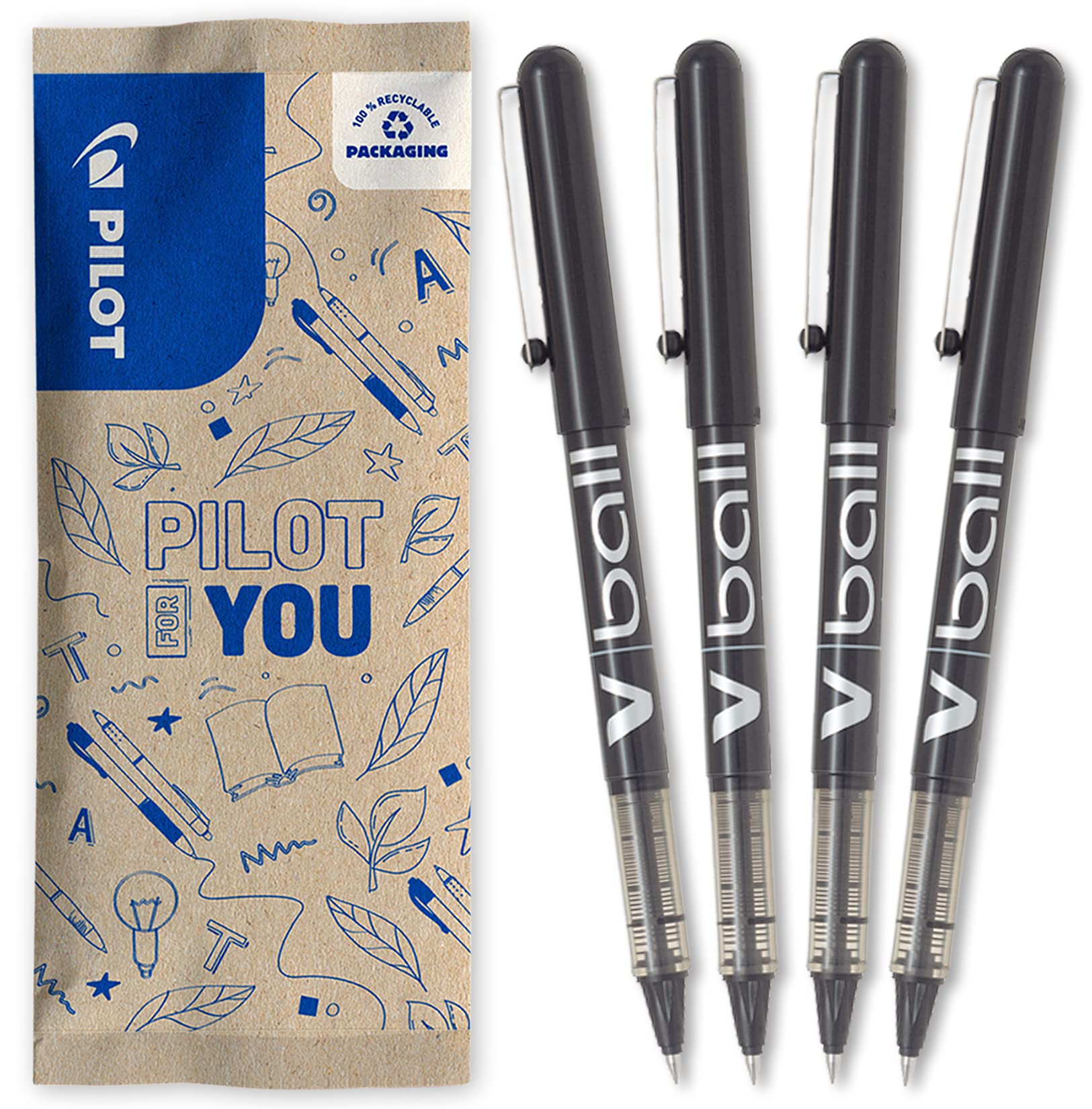 pilot-v-ball-05-tintenroller-0-5-mm-4er-set-schwarz image 1