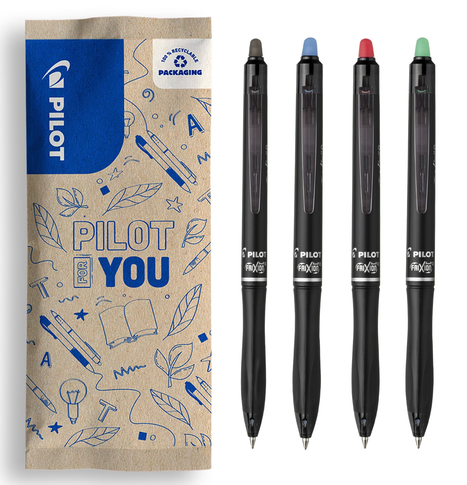 pilot-frixion-ball-plus-4er-set-schwarz-blau-rot-gr-n-0-7-mm image 1