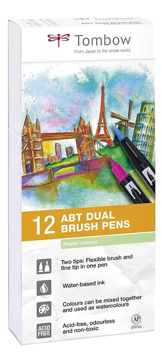 tombow-abt-dual-brush-pen-12er-set-pastell-abt-12p-2-mit-zwei-spitzen image 1