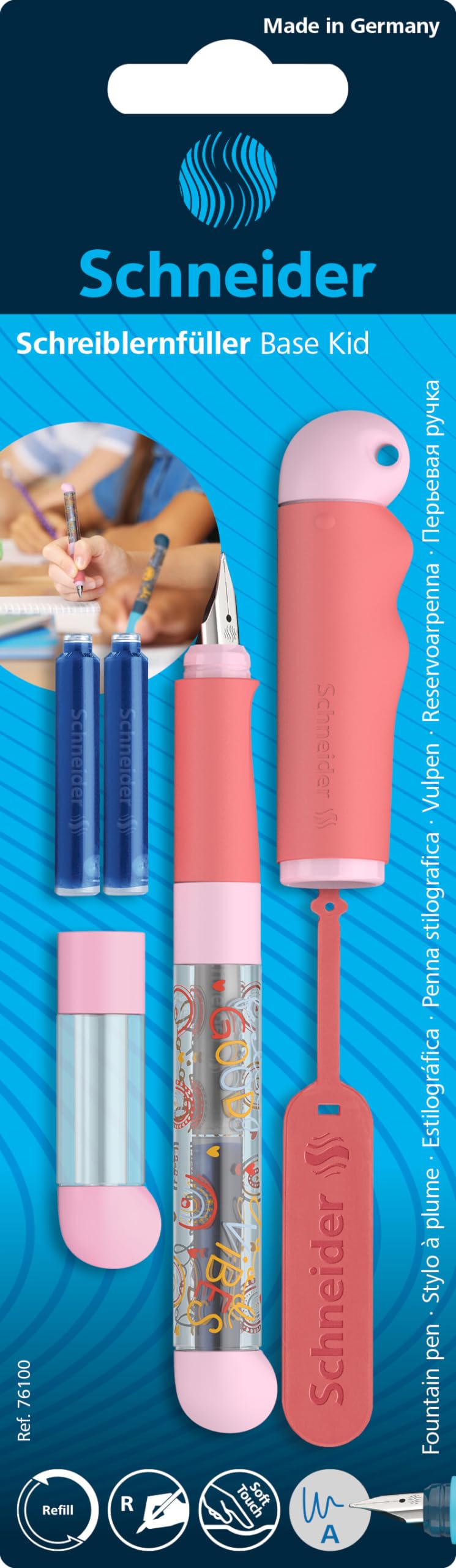 schneider-base-kid-f-ller-f-r-linksh-nder-anf-ngerfeder-rosa-rot-mit-patrone image 2