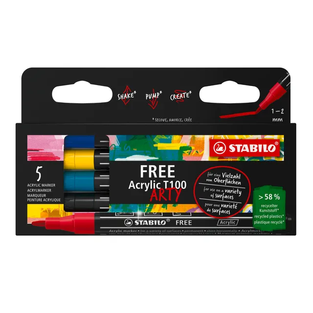 stabilo-free-acrylic-t100-acrylmarker-1-2-mm-rundspitze image 1