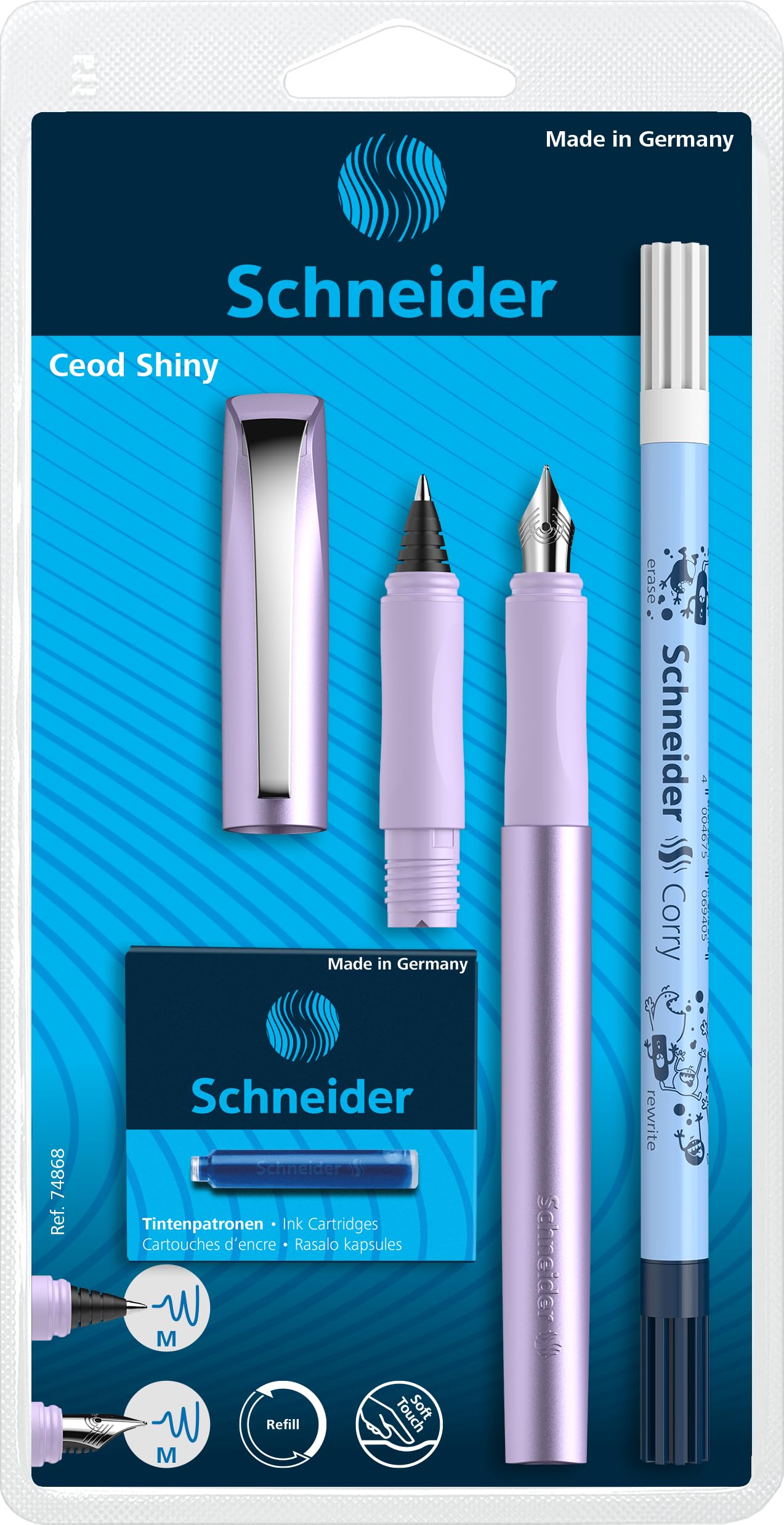 schneider-ceod-shiny-schreibset-9-teilig-lilac-f-ller-tintenroller-tintenkiller image 1