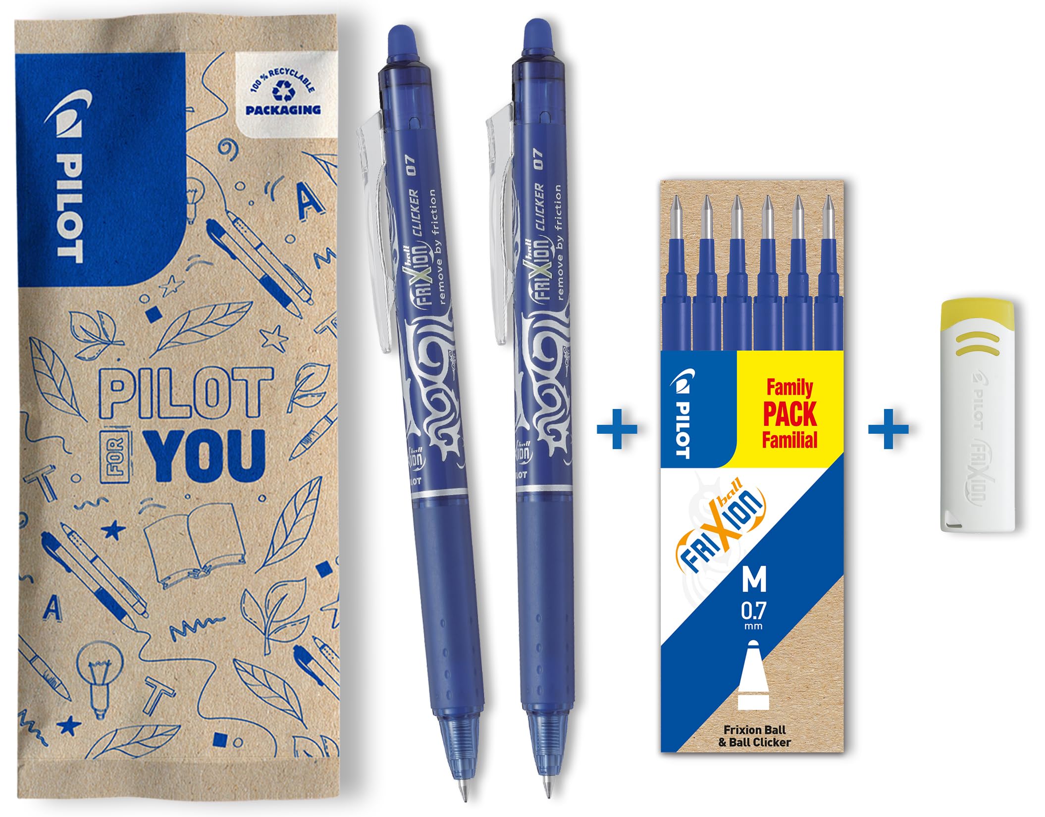pilot-frixion-clicker-0-7-gel-tintenroller-blau-2-stifte-6-minen-radierer image 1
