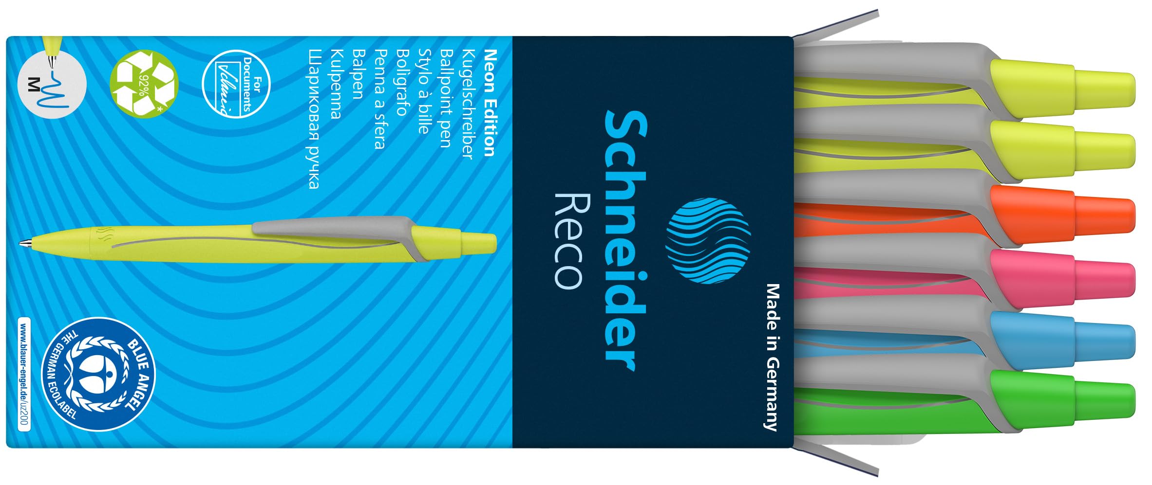 schneider-reco-neon-edition-kugelschreiber-blau-m-6er-set-neon-sortiert image 2