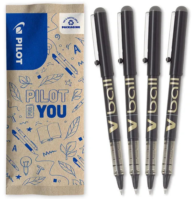 pilot-v-ball-07-tintenroller-4er-set-schwarz-0-7-mm-konische-spitze image 1
