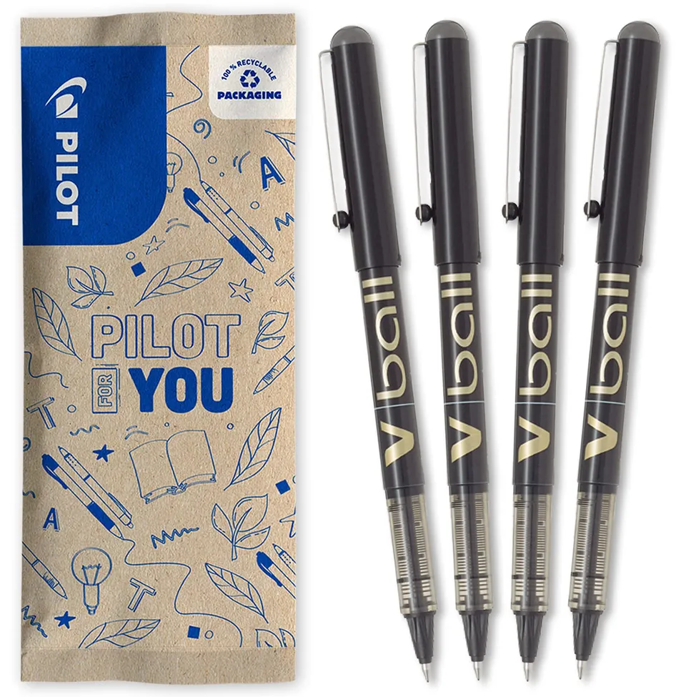 pilot-v-ball-07-tintenroller-4er-set-schwarz-0-7-mm-konische-spitze image 1
