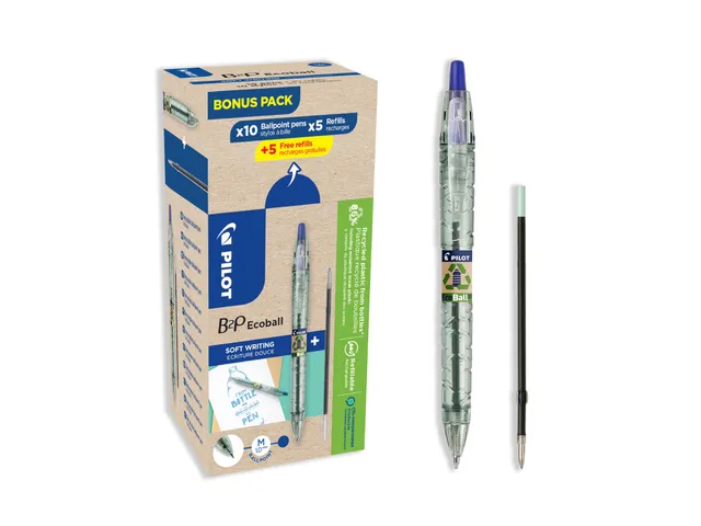 pilot-b2p-ecoball-kugelschreiber-blau-1-0-mm-10er-set-5-minen-5-gratis image 1
