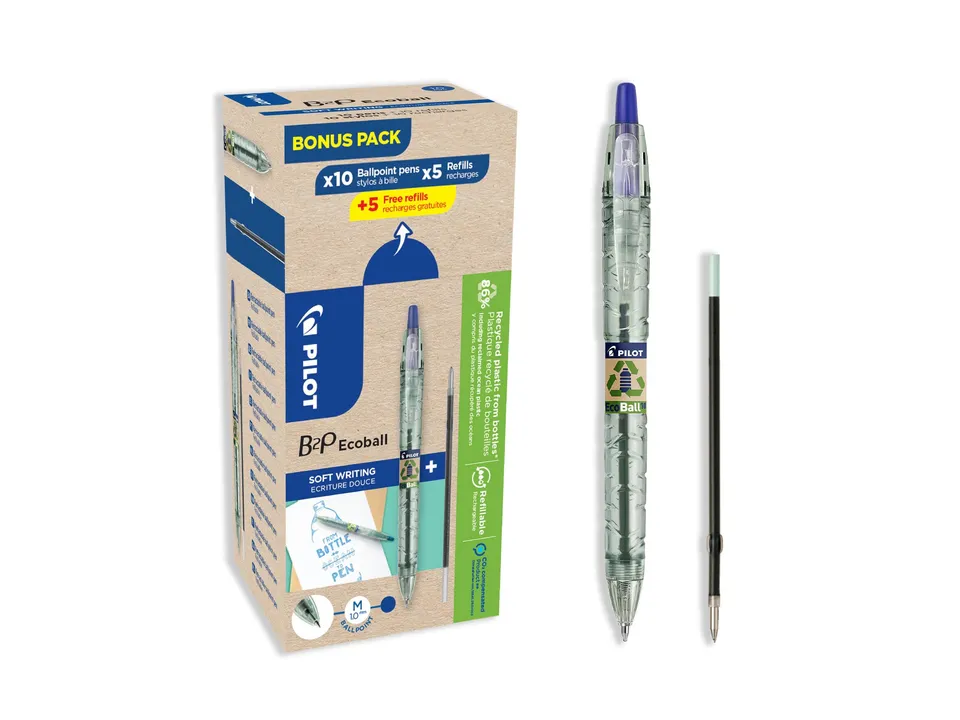 pilot-b2p-ecoball-kugelschreiber-blau-1-0-mm-10er-set-5-minen-5-gratis image 1