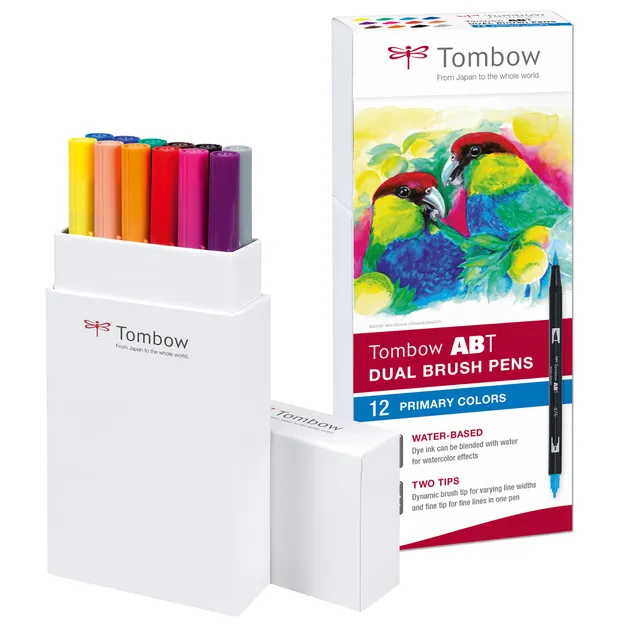 tombow-dual-brush-pen-abt-12er-set-prim-rfarben-mit-pinsel-und-feinspitze image 1