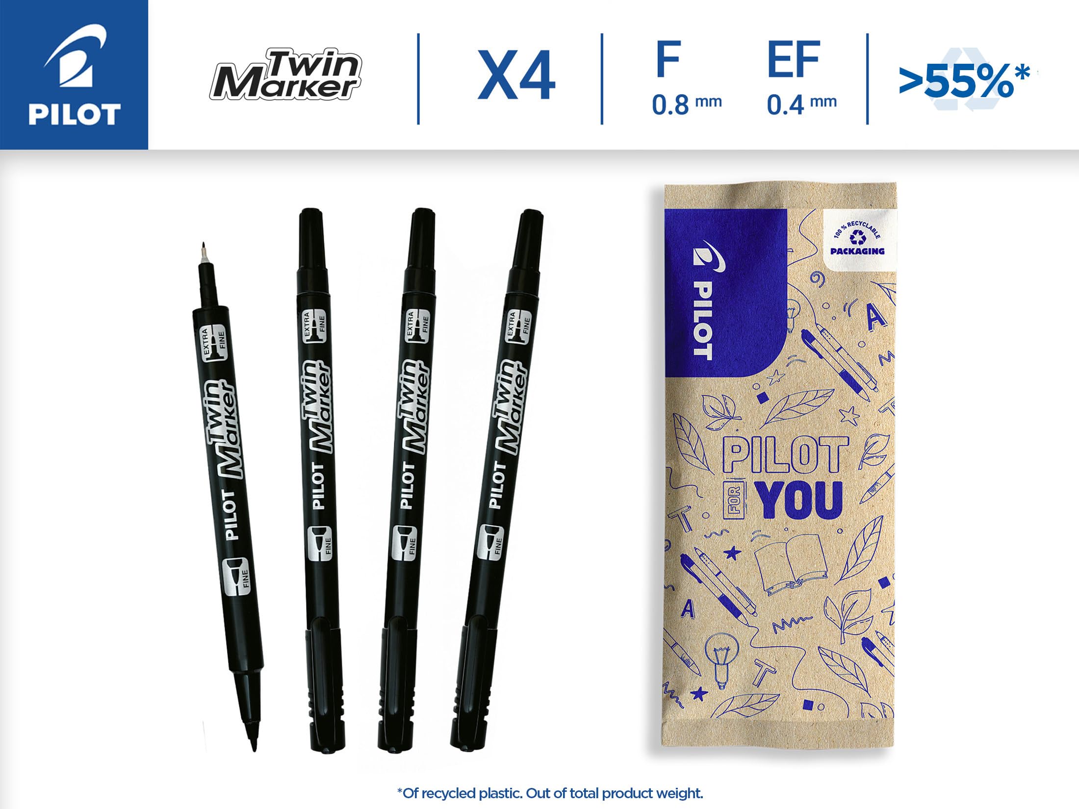 pilot-twin-marker-permanentmarker-2-in-1-fein-extrafein-4er-set-schwarz image 2