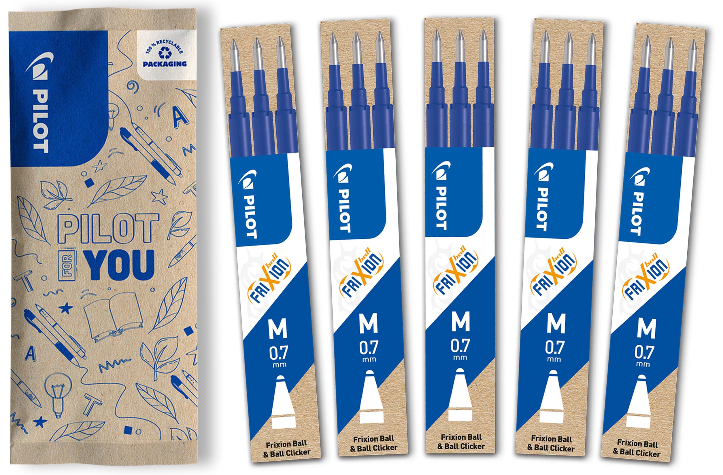 pilot-frixion-ball-ersatzminen-0-7-mm-gel-tintenroller-15-st-ck-blau-radierbar image 1
