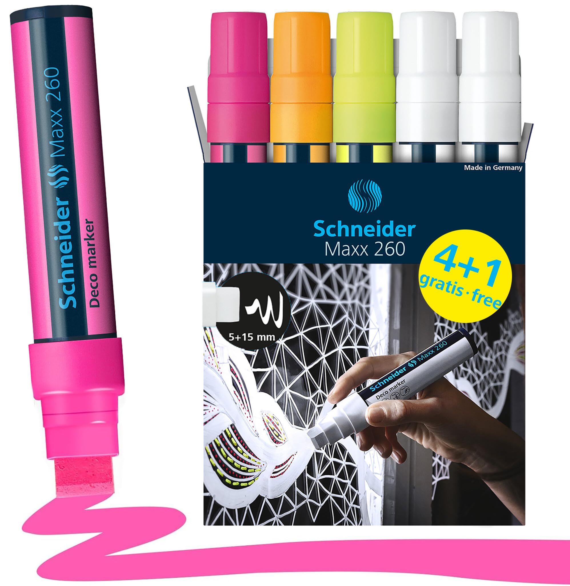 schneider-maxx-260-kreidestift-5er-pack-sortiert-fenster-und-tafelmarker-5-15-mm image 2