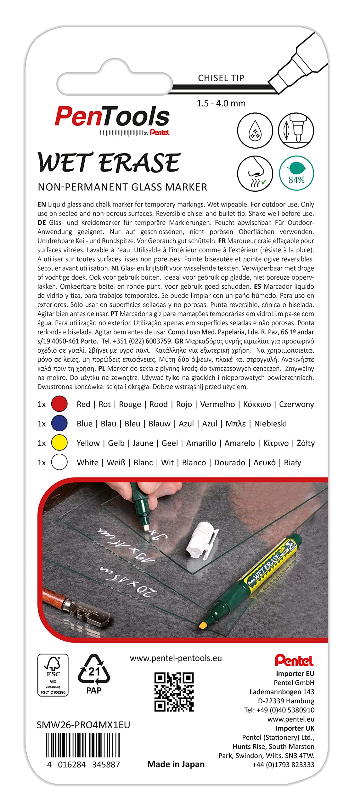 pentel-smw26-glas-marker-keilspitze-1-5-4-0-mm-4er-set image 2