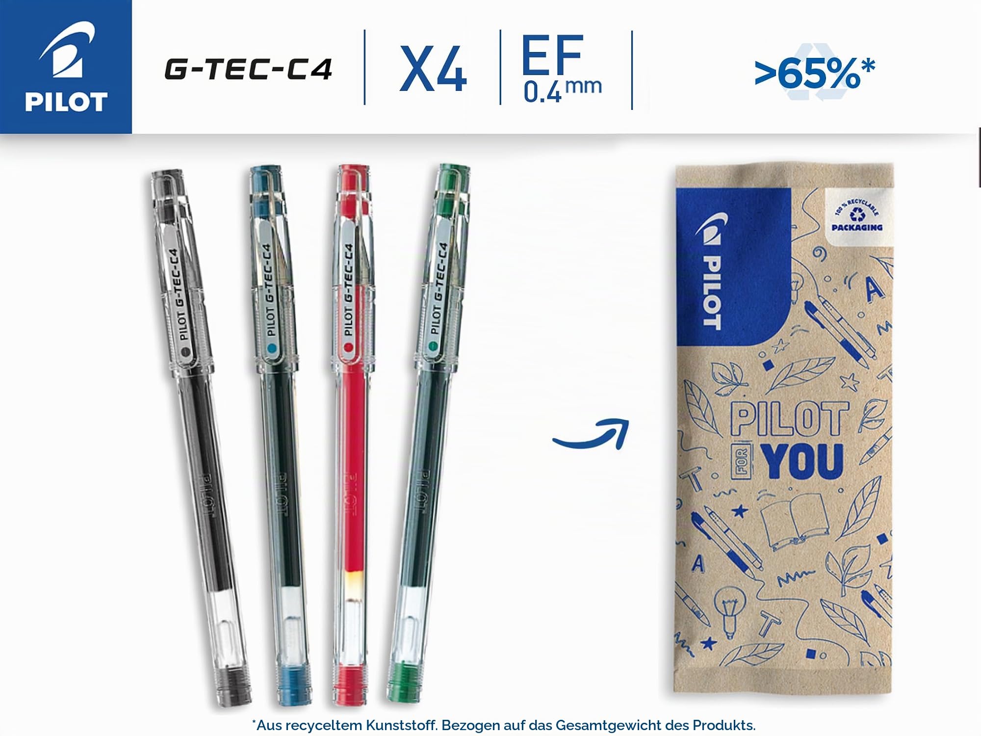 pilot-g-tec-c4-gel-tintenroller-4er-pack-schwarz-blau-rot-gr-n image 2