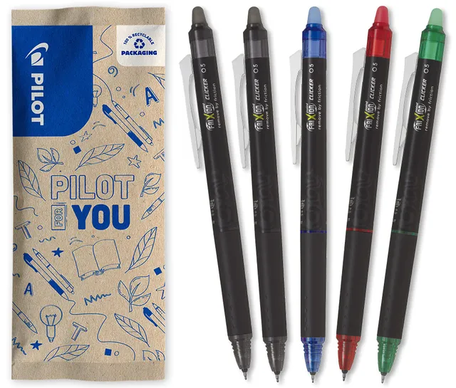 pilot-frixion-point-clicker-tintenroller-0-5-mm-5er-set-2x-schwarz-blau-rot-gr-n image 1