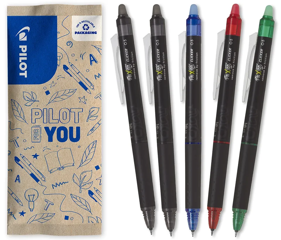 pilot-frixion-point-clicker-tintenroller-0-5-mm-5er-set-2x-schwarz-blau-rot-gr-n image 1