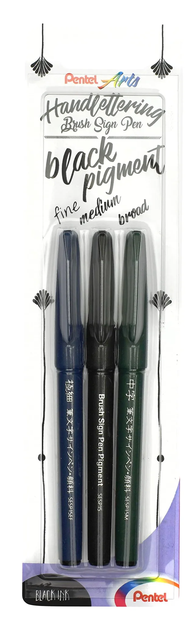 pentel-xsesp15-3-brush-sign-pen-pigment-schwarz-kalligraphiestift-mit-pinselspit image 1