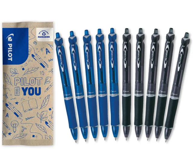 pilot-acroball-druckkugelschreiber-schwarz-blau-10er-set-1-0-mm-nachf-llbar image 1