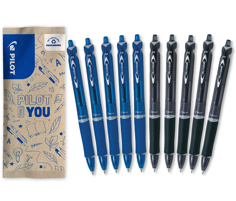 pilot-acroball-druckkugelschreiber-schwarz-blau-10er-set-1-0-mm-nachf-llbar image 1