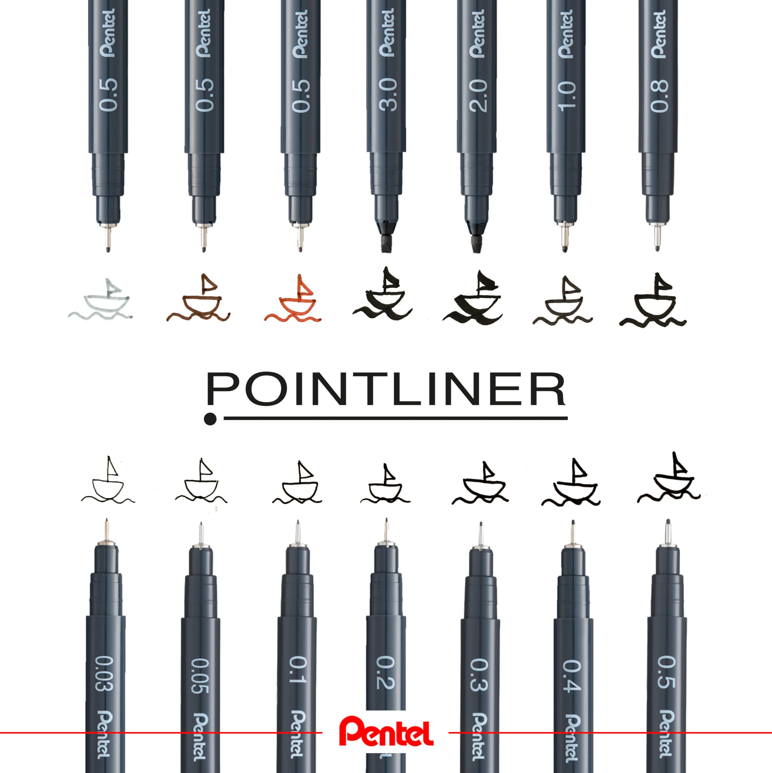 pentel-pointliner-ys20p-14-fineliner-set-14-teilig-schwarz-0-03-3-0-mm-kalligrap image 2