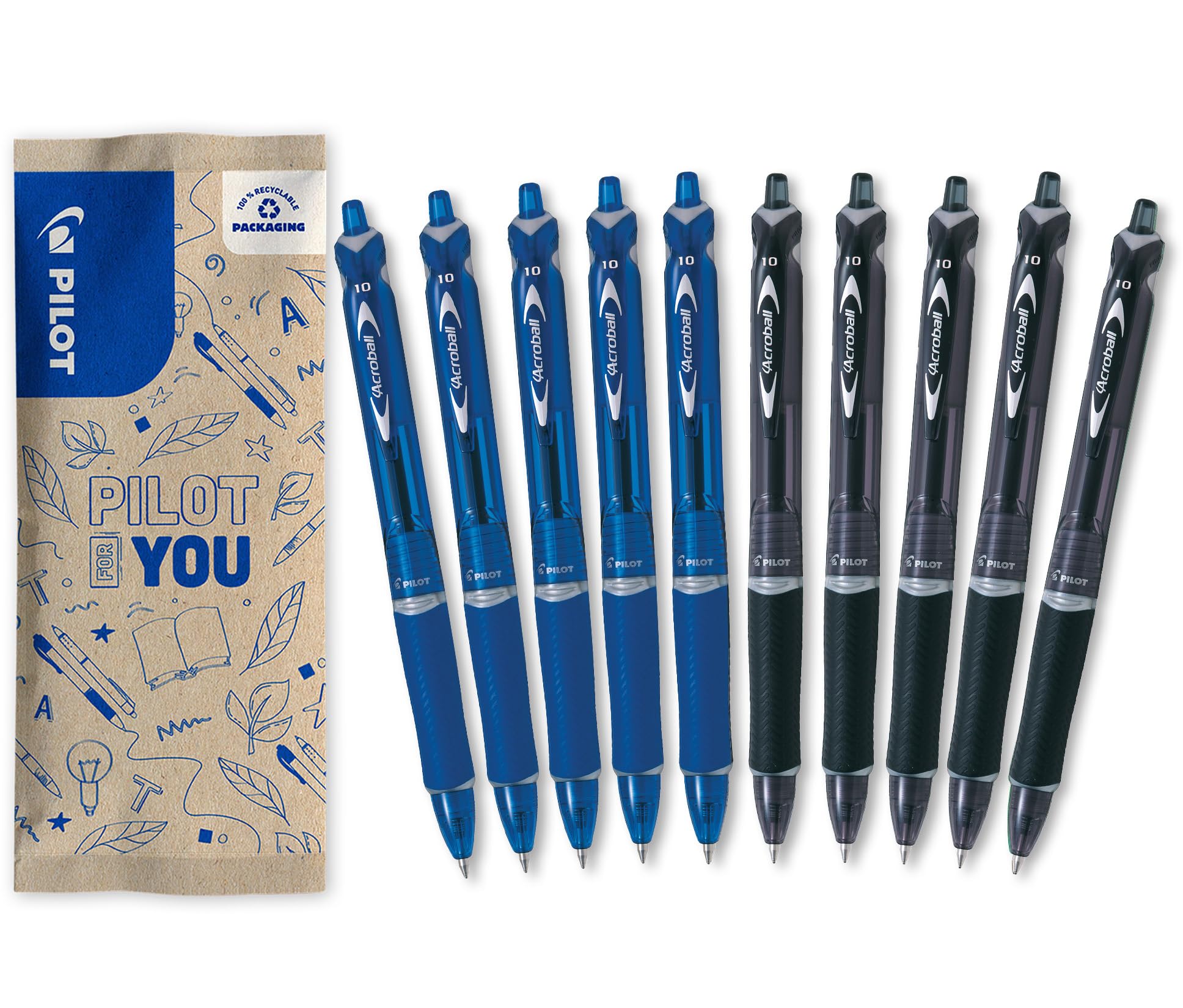 pilot-acroball-druckkugelschreiber-schwarz-blau-10er-set-1-0-mm-nachf-llbar image 1