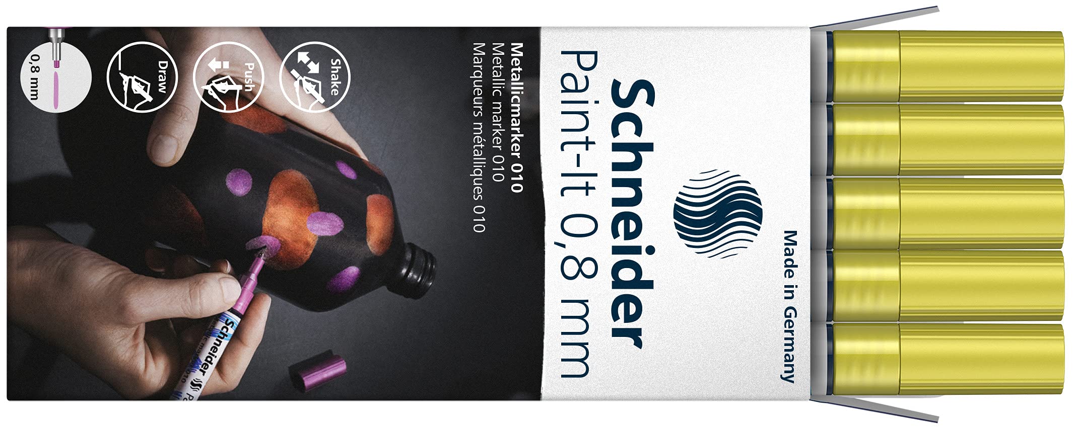 schneider-paint-it-metallicmarker-010-gelb-metallic-0-8-mm-5er-pack image 3