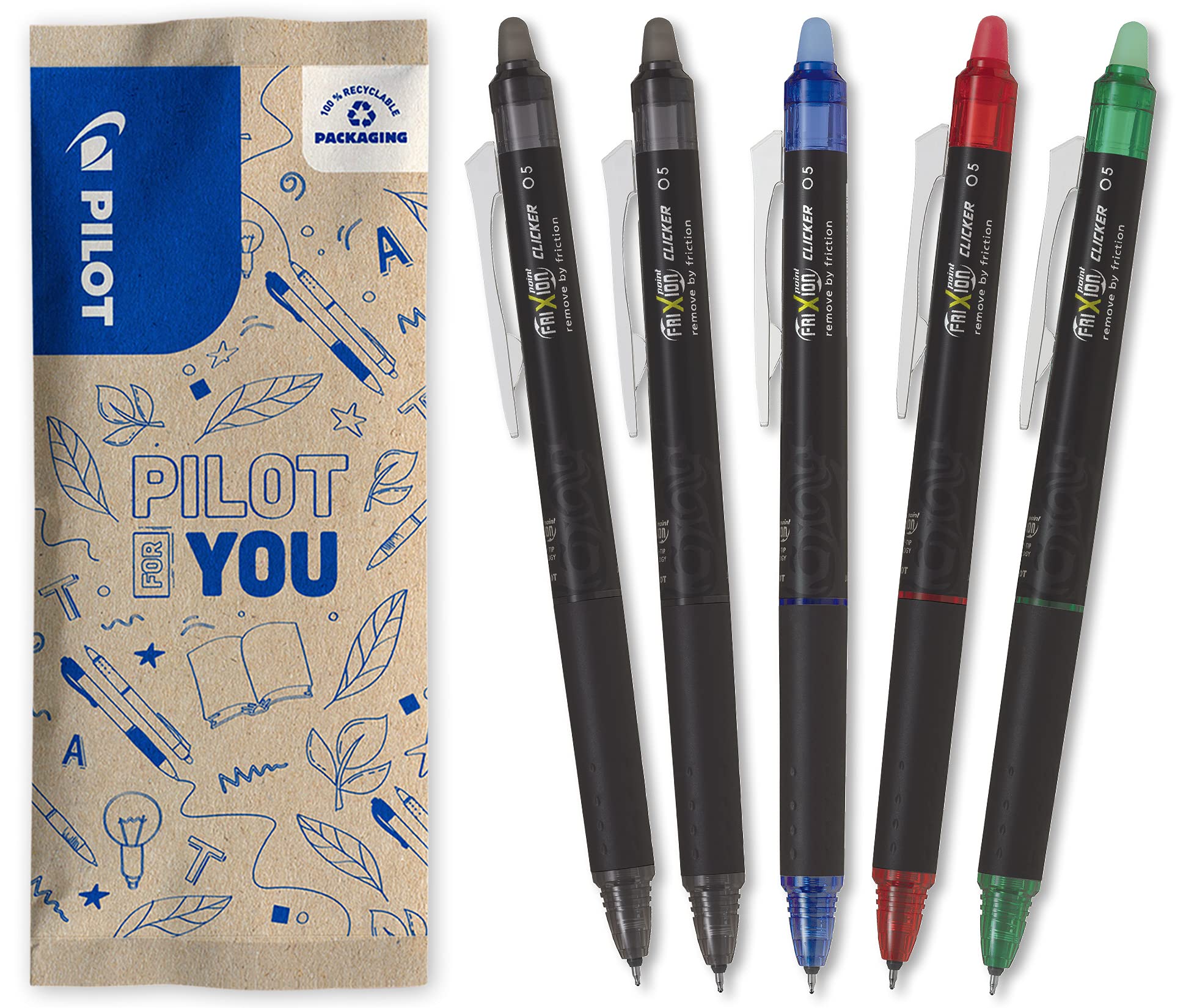 pilot-frixion-point-clicker-tintenroller-0-5-mm-5er-set-2x-schwarz-blau-rot-gr-n image 1