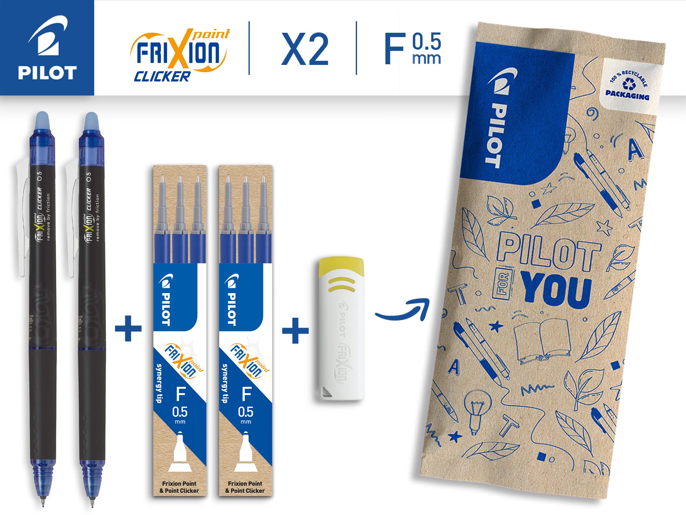 pilot-frixion-point-clicker-0-5-tintenroller-2-blaue-stifte-6-blaue-minen image 2