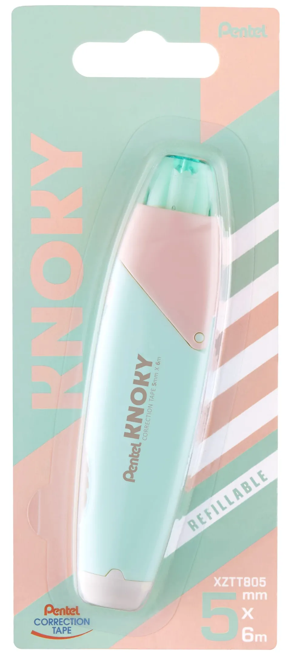 pentel-knoky-xztt805-korrekturroller-5mm-x-6m-hellgr-n-nachf-llbar image 1