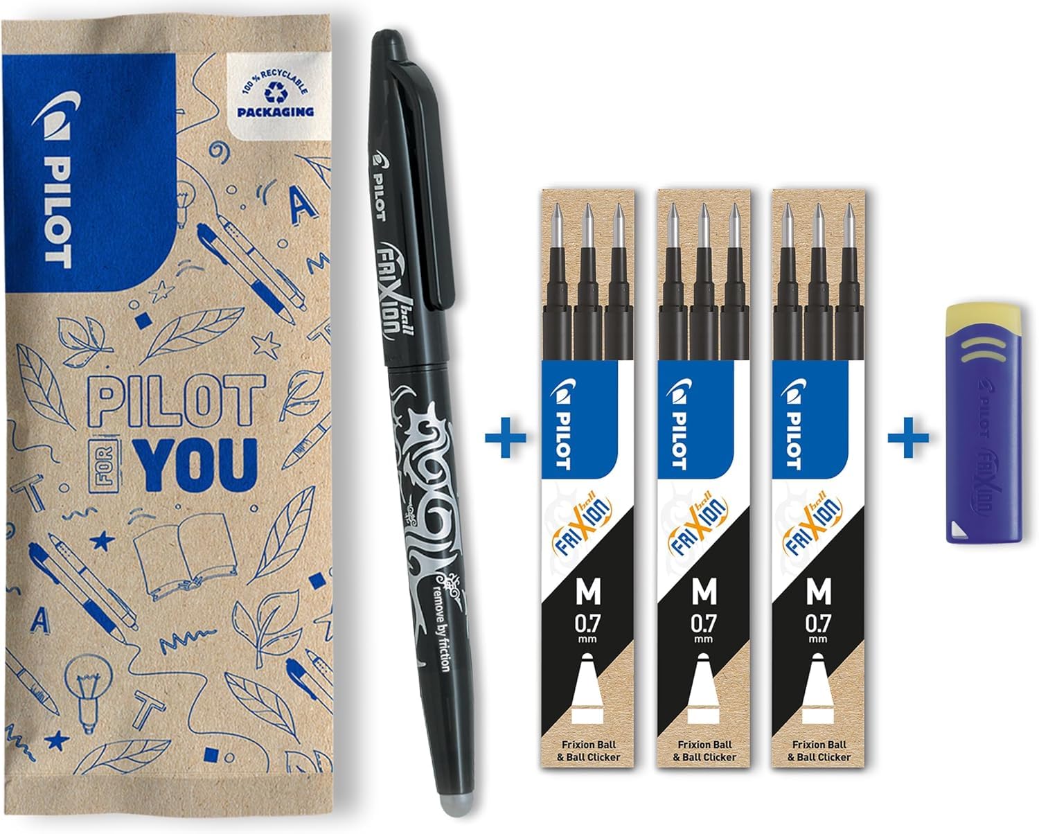 pilot-frixion-ball-0-7-set-blau-1-stift-9-minen-radierer image 7