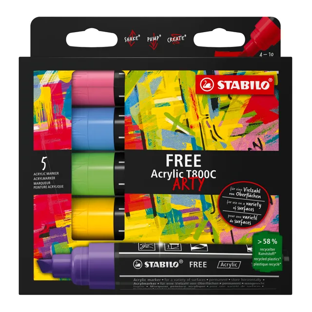 stabilo-free-acrylic-t800c-acrylmarker-keilspitze-seidenmatt-deckend image 1