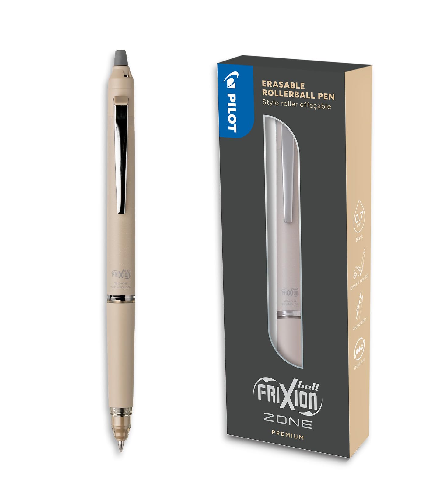 pilot-frixion-ball-zone-beige-premium-tintenroller-schwarz-0-7-mm-in-geschenkbox image 1