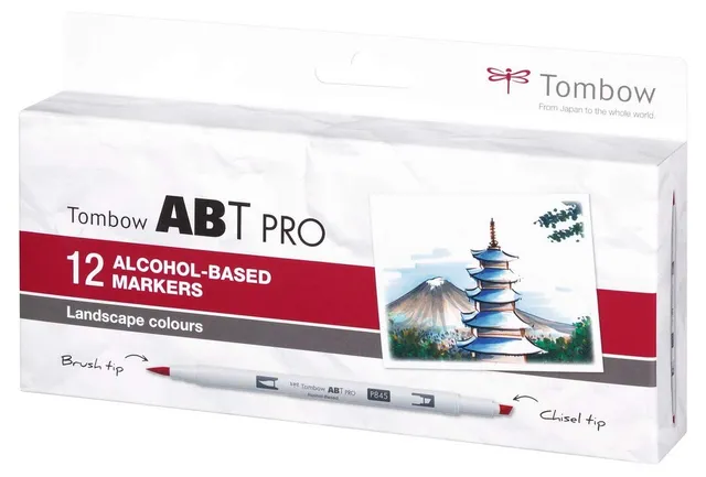tombow-abt-pro-alkoholmarker-12er-set-basic-colors-mit-pinsel-und-keilspitze image 1