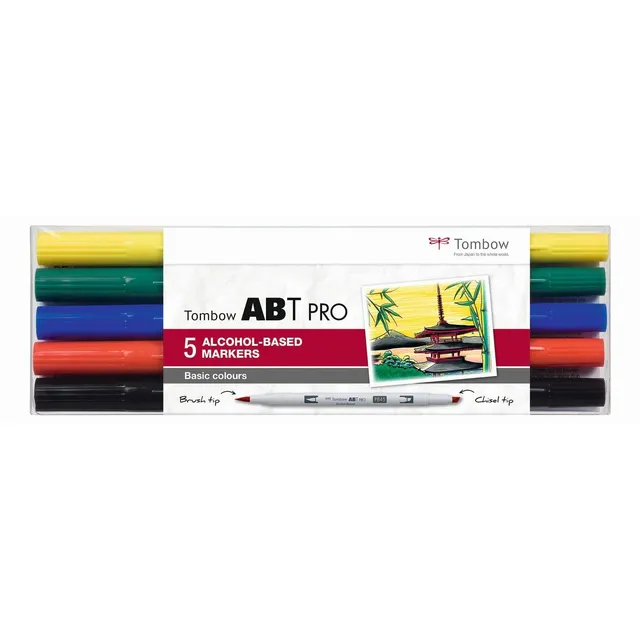 tombow-abt-pro-alkoholmarker-5er-set-basic-colors-dual-tip image 1