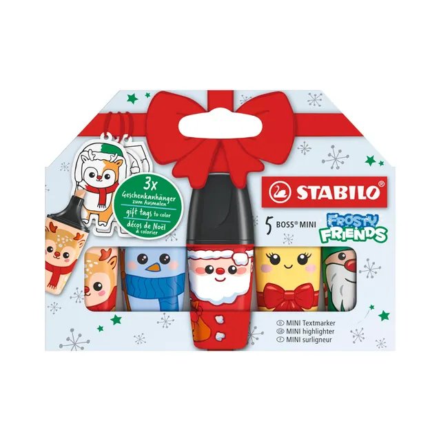 stabilo-boss-mini-frosty-friends-textmarker-5er-set-mini-mit-geschenkanh-ngern image 1
