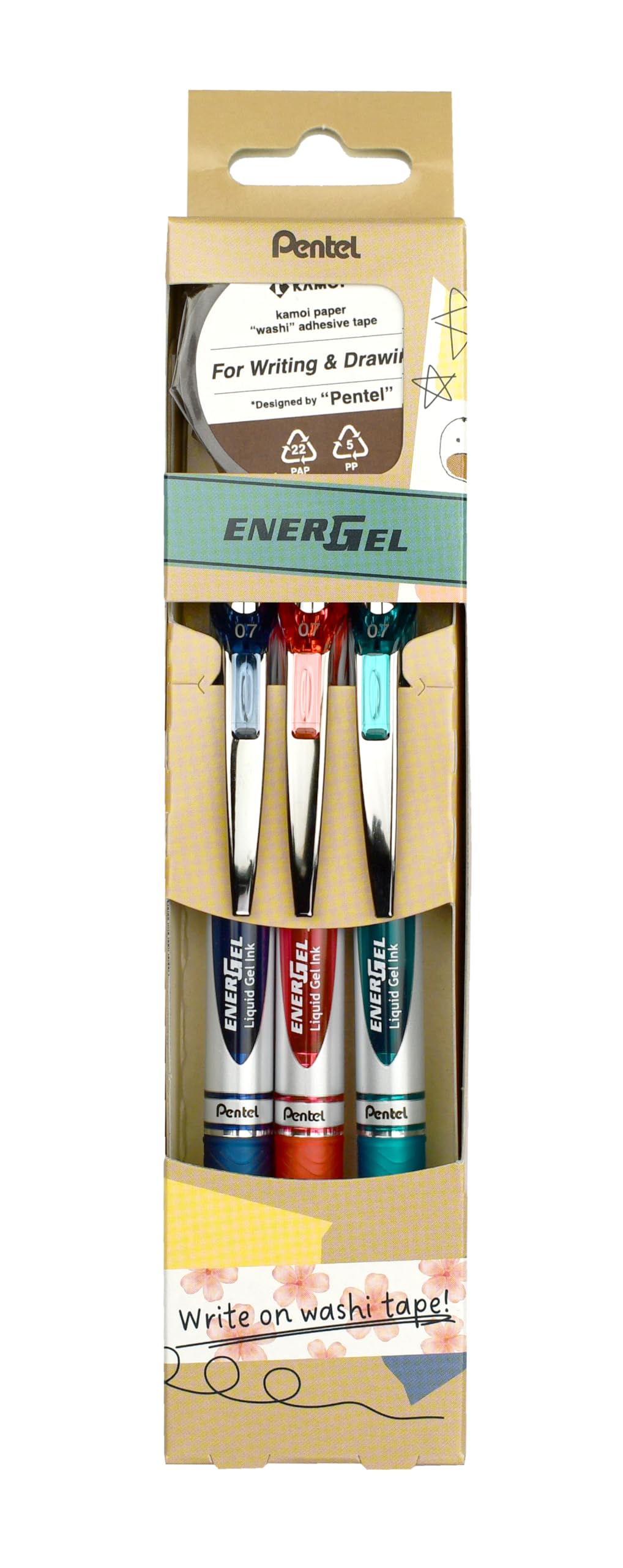 pentel-energelxm-bl77-gelschreiber-3er-set-mt-washi-tape-marineblau-t-rkis-koral image 1