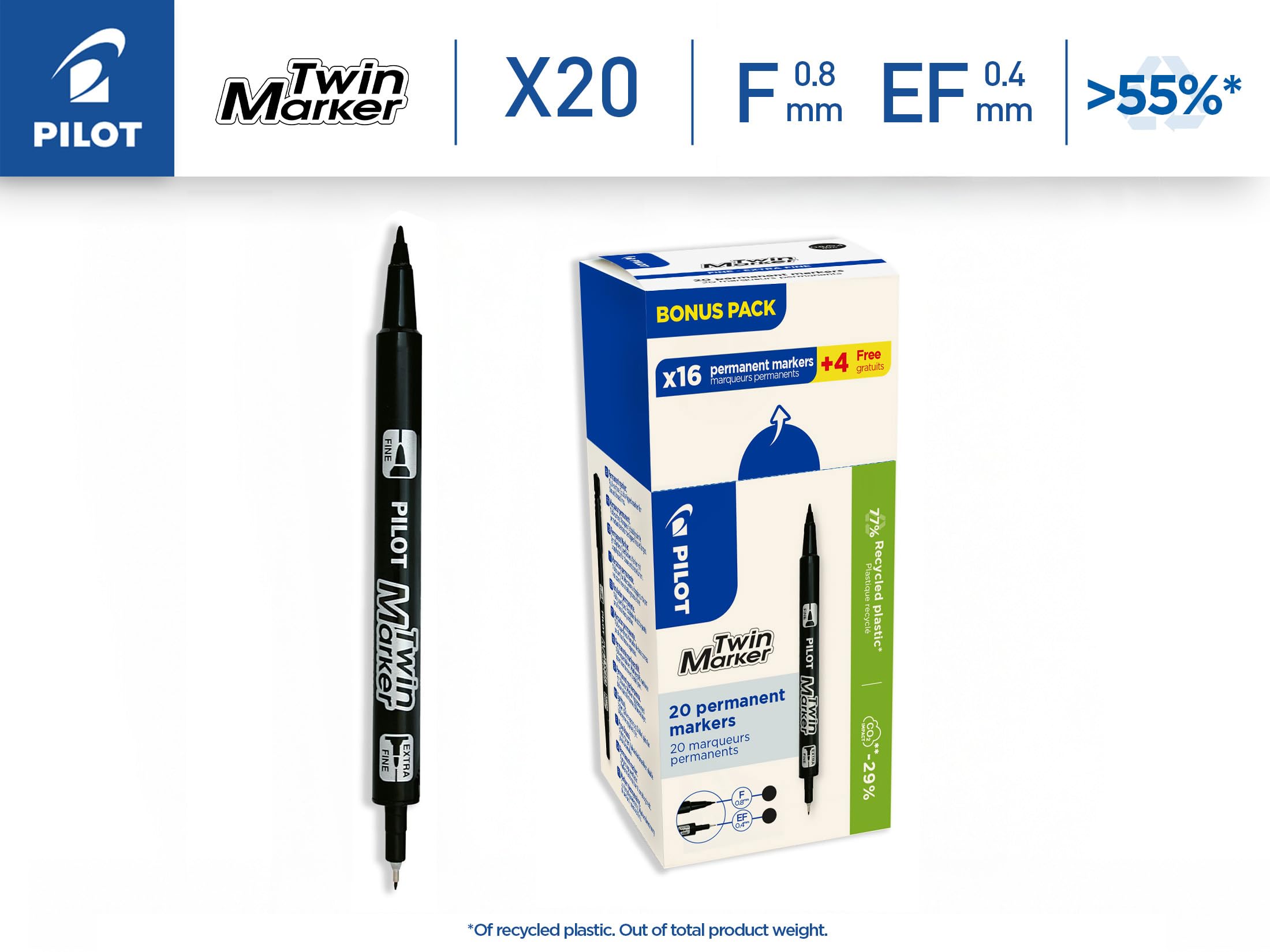 pilot-twin-marker-schwarz-20er-set-permanentmarker-2-in-1-fein-extrafine image 2