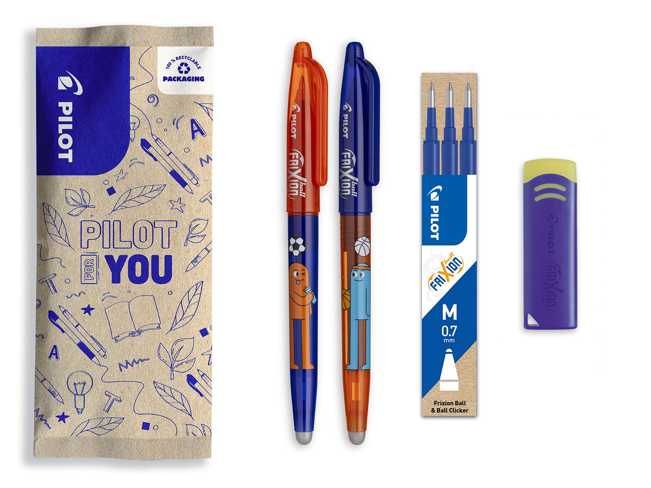 pilot-frixion-ball-0-7-set-blau-1-stift-9-minen-radierer image 4