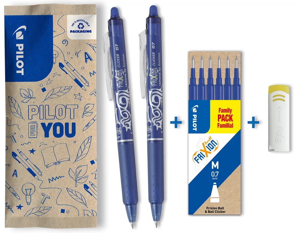pilot-frixion-clicker-0-7-gel-tintenroller-blau-2-stifte-6-minen-radierer image 1