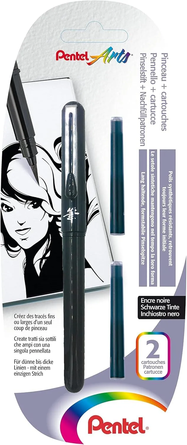 pentel-pocket-brush-pinselstift-schwarz-mit-2-patronen-xgfkp-fp10 image 1