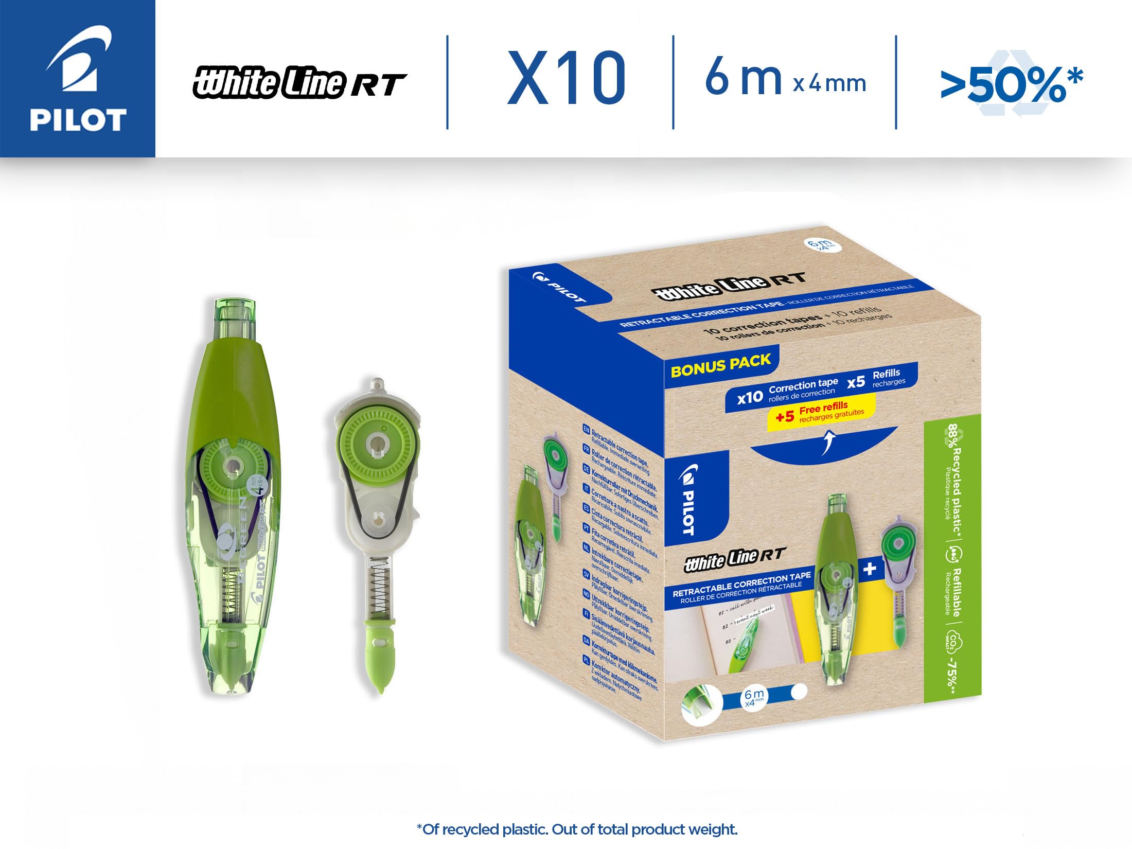 pilot-whiteline-rt-korrekturroller-nachf-llung-10er-set-6-mm-x-6-m-einziehbar image 2